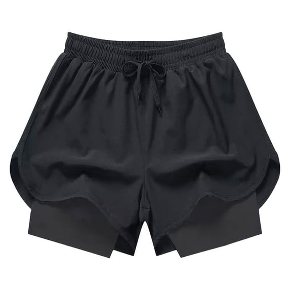 Dualoai Men's Double Layer Soft Drawstring Training Shorts Beach Exercise Sportswear L