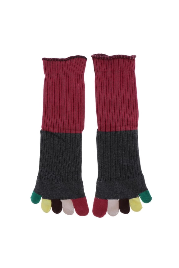 Men's Mid Top Socks - Separated Toe Socks - Comfortable Breathable Cotton 5-Sock Wine Red