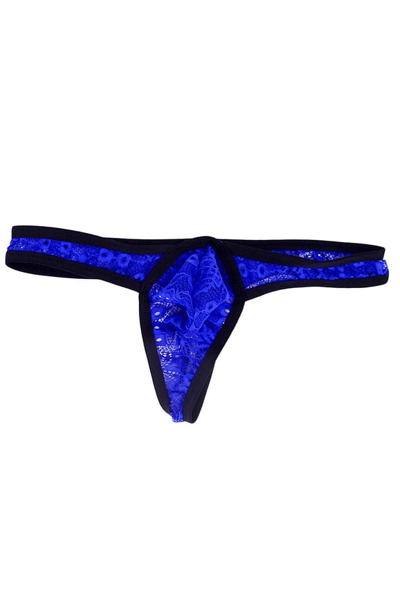 Men's Thongs G-string Ice silk Thin Smooth Underwear Briefs Bikinis Underpants Black and Blue