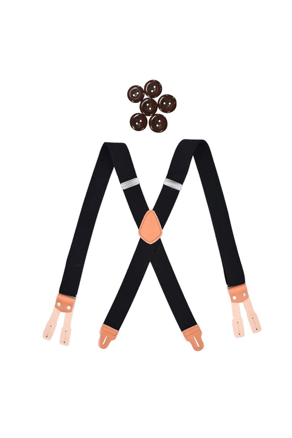 Mens Solid Y Back Button Suspenders Heavy Duty Adjustable Elastic Black