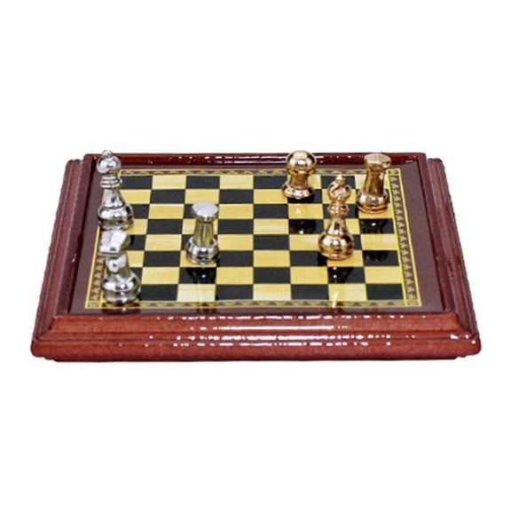 Dualoai Mini 1/12 Scale Dollhouse Miniature International Chess Set Pretend Play Doll