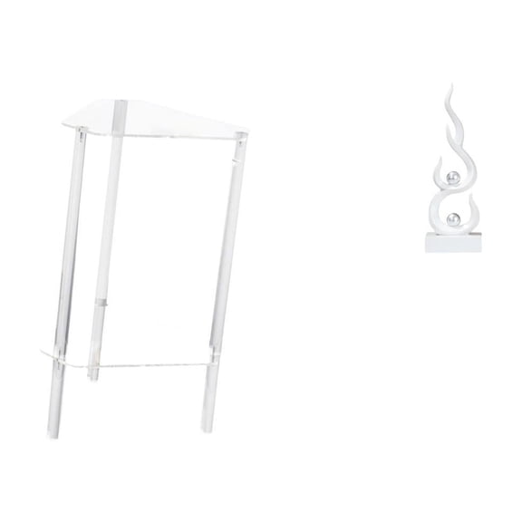 Dualoai Minimalist Acrylic Nightstand with Abstract Fire Resin Sculpture Modern Bedside Table and Flame Figurine for Living Room Bedroom Office Decor