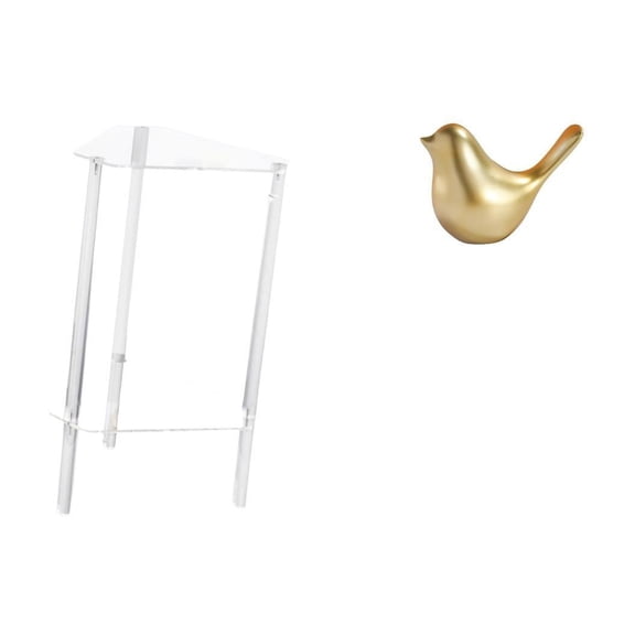 Dualoai Minimalist Acrylic Side Table with Golden Bird Figurine Modern Bedside Cabinet and Animal Sculpture for Living Room Office Decor Bedroom