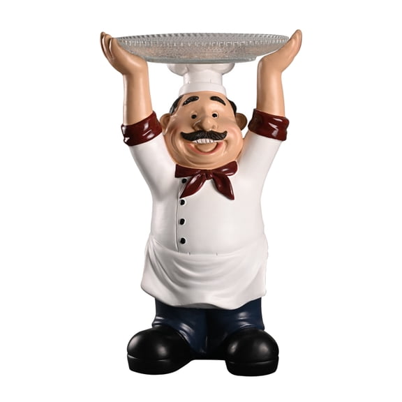 Dualoai Minimalist Chef Figurine Resin Sculpture Collectible Statues with Wine Rack and Serving Tray for Counter Top Restaurant Cafe Home Cabinet Kitchen 29x12x13cm