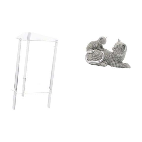 Dualoai Minimalist Clear Acrylic Cat Sculpture Side Table Nightstand Modern Bedside Cabinet End Table Decorative Figurine Animal Statue Art Crafts for Living Room Bedroom Home Office