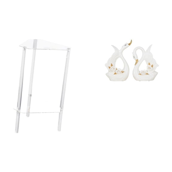 Dualoai Minimalist Clear Acrylic Side Table with Elegant Swan Statues Modern Bedside Cabinet and Decorative Ceramic Animal Sculpture for Living Room Bedroom