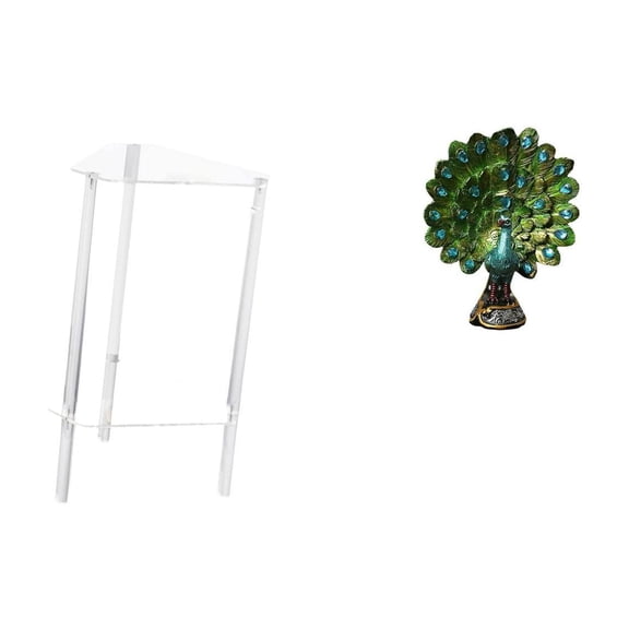 Dualoai Minimalist Clear Acrylic Side Table NightStand with Elegant Peacock Statue Animal Sculpture Collection for Modern Bedroom Living Room Home Office Bookshelf Decoration