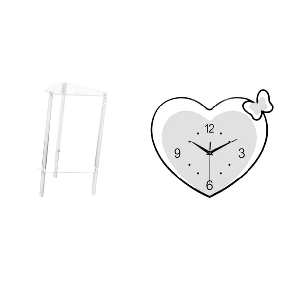 Dualoai Minimalist Clear Acrylic Side Table NightStand with Heart Shape Wall Clock Modern Bedside Cabinet End Table Decorative Creative Design for Living Room Home Office Bedroom Study Room Cafe