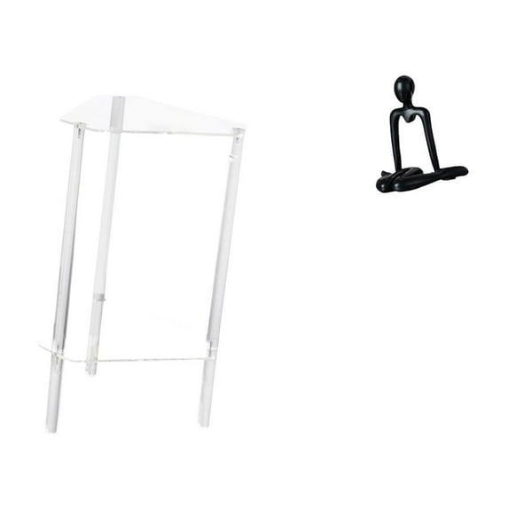 Dualoai Minimalist Clear Acrylic Side Table NightStand Modern Bedside Cabinet End Table with Thinker Abstract Sculpture Decorative Figurine Simple Tabletop Ornament Figure Statue for Living
