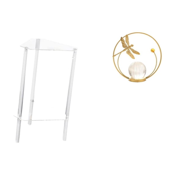 Dualoai Minimalist Clear Acrylic Side Table with Crystal Ball Sculpture Metal Figurine Modern Bedside Cabinet End Table for Living Room Bedroom