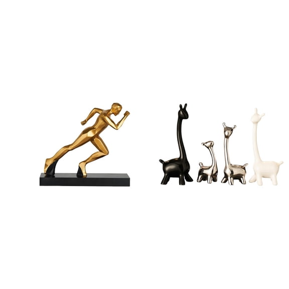Dualoai Modern Abstract Runner Giraffe Statue Figurine Creative Art Sculpture Ceramic Tabletop Centerpiece for Entryway Desk Office Bookshelf Bedroom Home Decor