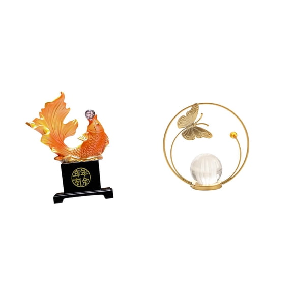 Dualoai Modern Carp Crystal Ball Resin Sculpture Ornament Figurine for Desk Bedroom Office Home Decoration Hallway Fireplace Living Room Stand