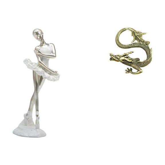 Dualoai Modern Dancing Girl and Chinese Figurine Art Sculpture Creative Brass Statue Ornament for Bedroom Fireplace Office Entrance Home Decoration