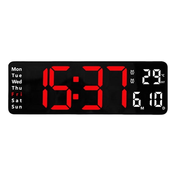 Dualoai Modern Digitals Wall Clock Date Week Wall Mounted Indoor Temperature USB Mute with Remote Control LED Display for Bedroom Study Room Decors , red