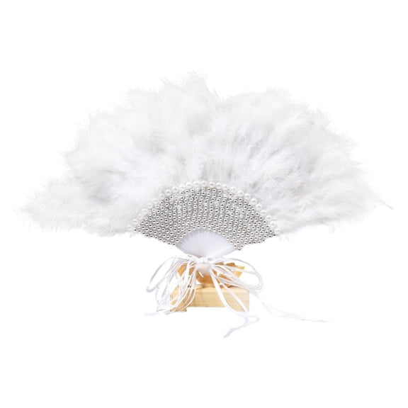 Dualoai Modern Feather Hand Fans Ornament Handmade Photo Props Bride Wedding Valentine's Silver