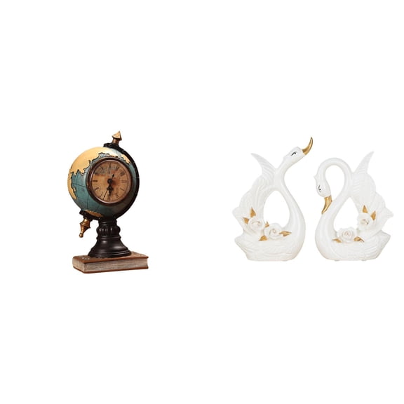 Dualoai Modern Globe Swan Figurine Statue Table Clock Collectible Desk Art Craft Ornament for Shelf Office Fireplace Bedroom Cabinet Bookshelf Decoration