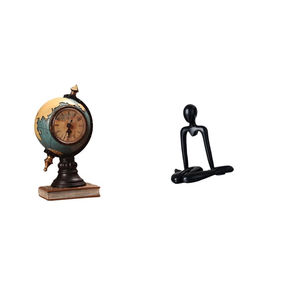 Dualoai Modern Globe Thinker Figurine Statue Table Clock Decorative Art Craft Ornament for Office Bedroom Cabinet Shelf Fireplace Bookshelf