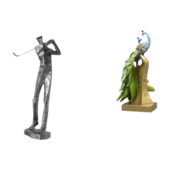 Dualoai Modern Golfing Peacock Resin Figurine Sculpture Decorative Ornament for Golf Lover Desk Shelf Table Centerpiece Office Farmhouse Gift