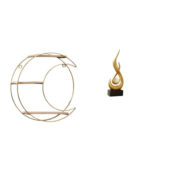 Dualoai Modern Multifunctional Wall Mounted Shelf with Abstract Fire Sculpture Decorative Display for Living Room Cabinet and Collectibles Storage