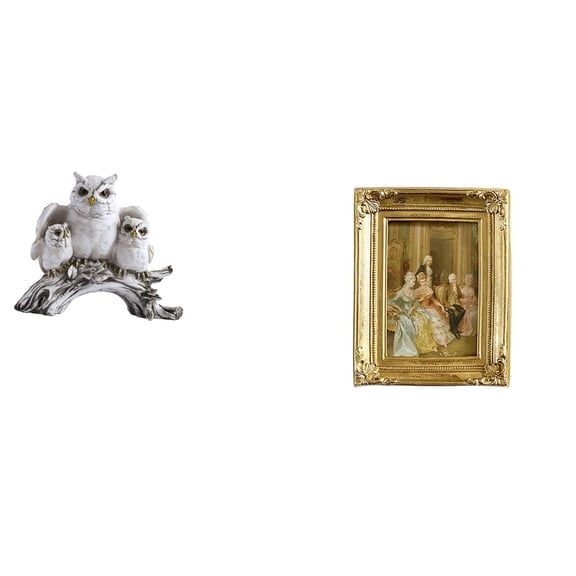 Dualoai Modern Owl Sculpture Figurine with Resin Photo Frame Card Display Holder Glass Front Picture Frame for Living Room Office Decor