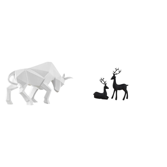 Dualoai Modern Resin Bull and Black Deer Statue Abstract Animal Figurine Collectible Ornament for Entryway Tabletop Desk Shelf Office Living Room Study Balcony Gift