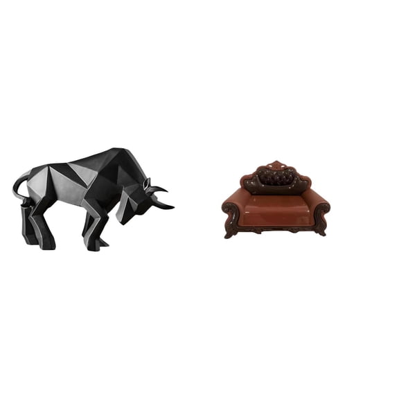 Dualoai Modern Resin Bull Sculpture Sofa Chair Ornament Abstract Figurine Collectible for Entryway Tabletop Desk Shelf Office Micro Landscape Gift