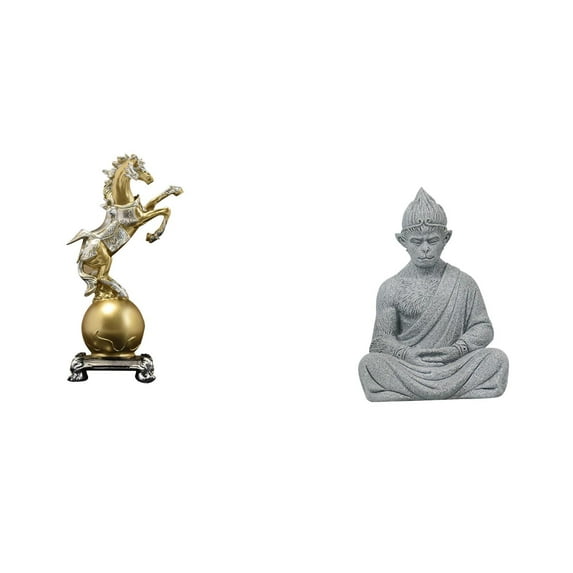 Dualoai Modern Resin Horse and Monkey Buddha Figurine Collectible Art Sculpture for Living Room Office Hotel Patio Shelf Centerpiece Decor