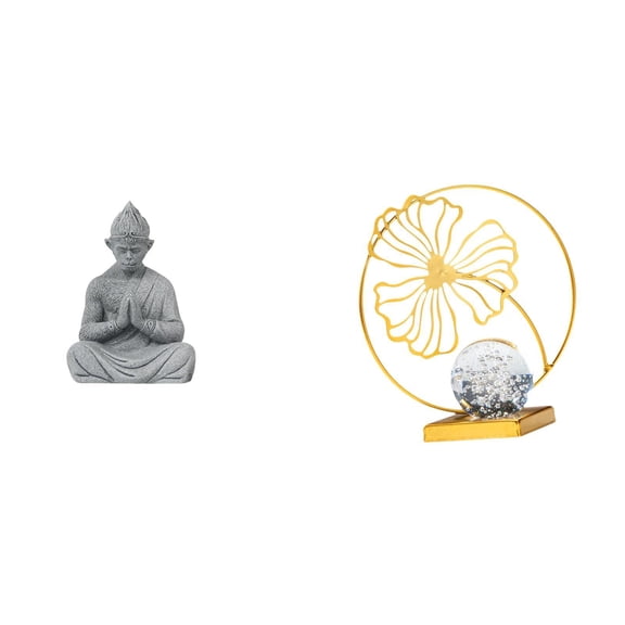 Dualoai Monkey Buddha Leaf Iron Figurine Collectible Sculpture Miniature Ornament for Hotel Patio Backyard Bookshelf Office Fireplace Desk Bedroom Gift