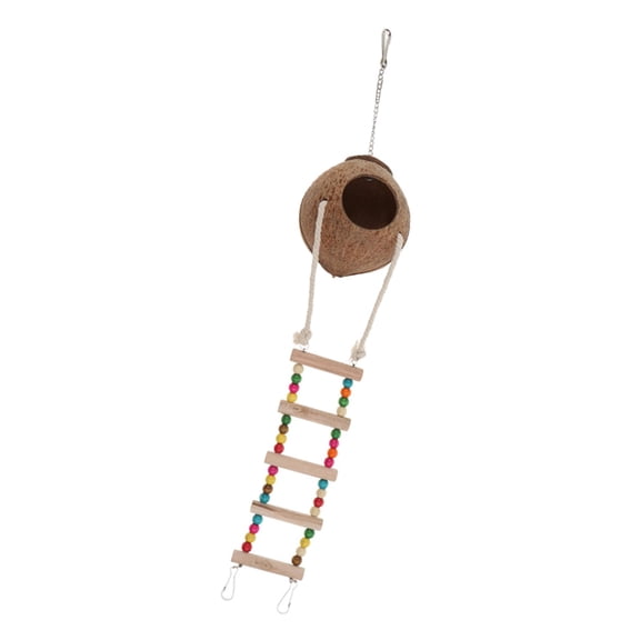 Dualoai Natural Coconut Shell Bird Nest House Hut for Pet Parrot Feeder Toy #2 2