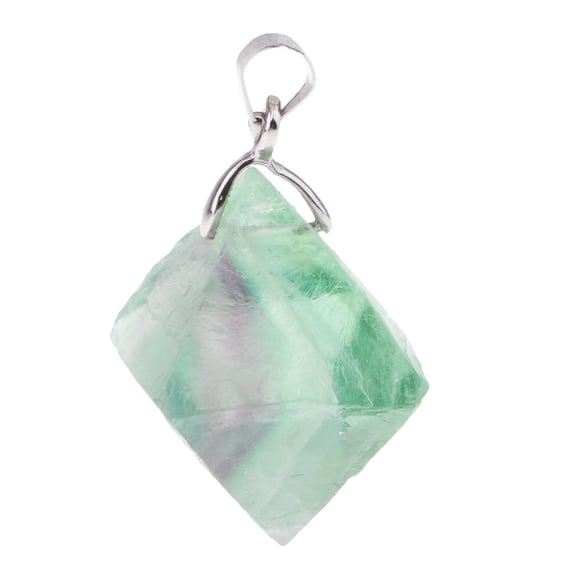 Dualoai Natural Green Octahedral Fluorite Necklace Pendant Stone Handmade Jewelry Making