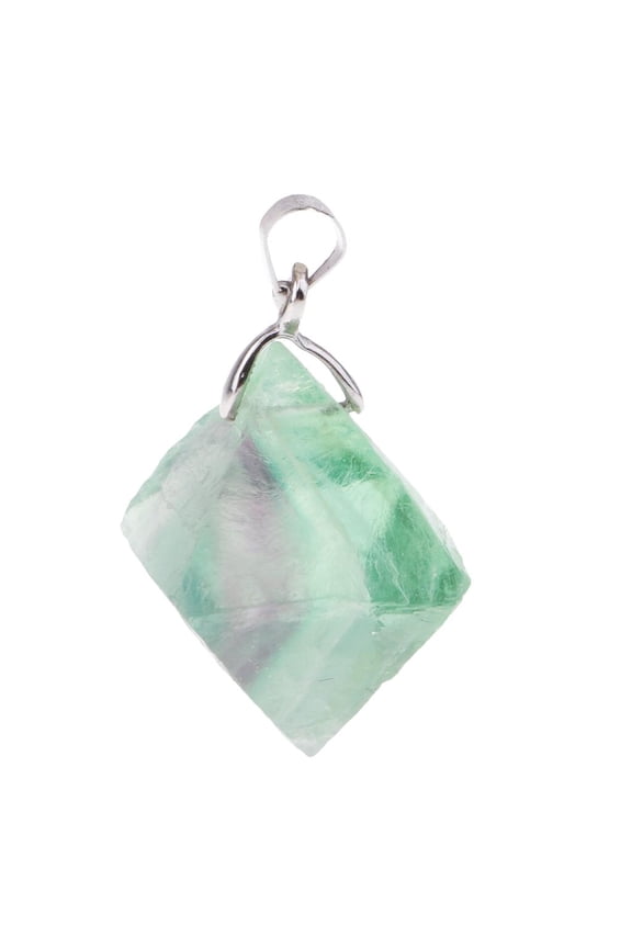 Natural Green Octahedral Fluorite Necklace Pendant Stone Handmade Jewelry Making