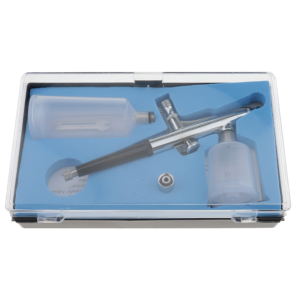 Dualoai New Gravity Feed Airbrush .3mm Tip Air Brush 2/4cc Cups for Cosmetic Nail Art