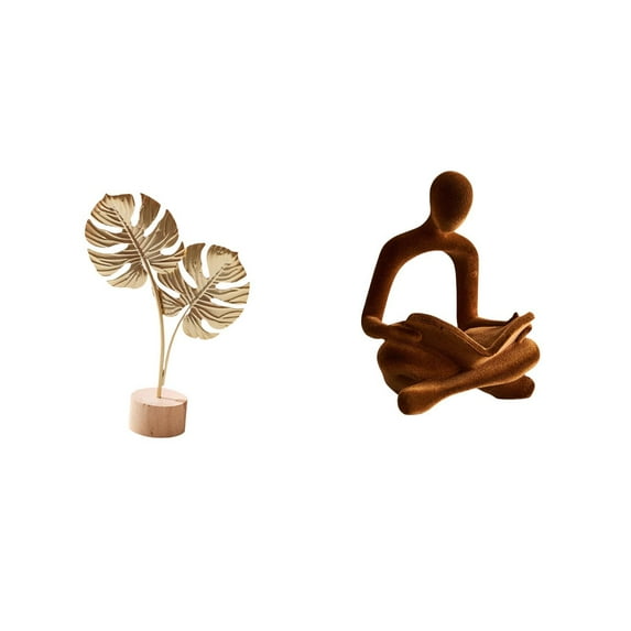 Dualoai Nordic Creative Metal Leaf Sculpture with Abstract Human Thinker Figurine Art for Table Party Home Office Bar Wedding Versatile Collection