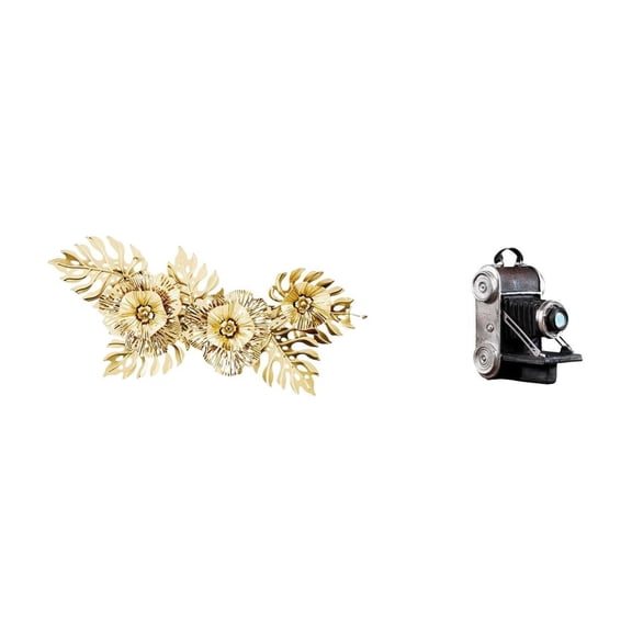 Dualoai Nordic Metal Wall Art Sculpture with Flower Leaves and Camera Statue Resin Ornament for Dining Room Bar Family Hotel Home Decorations Gift Holidays