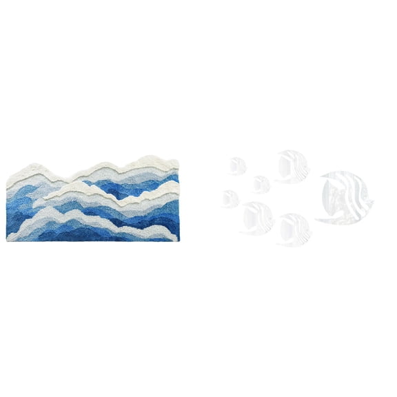 Dualoai Ocean Rug and Fish Mirror Wall Decals for Home Decor Non Slip Carpet Nursery Playroom Kids Removable Art for Kitchen Bedroom