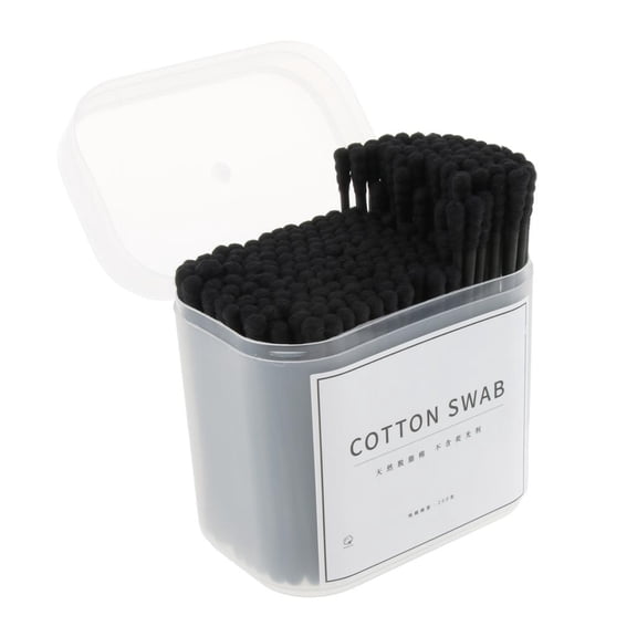 Dualoai Pack 200pcs Cotton Swabs Makeup Applicator with Wooden Handle Double Ended Head Cotton Buds Stick Ear Cleaner - Black, as described