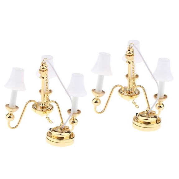 Dualoai Pack 4 Dollhouse Lights, Battery Operated Ceiling Lamp Chandelier with Lampshade, Doll House Furniture and Accessories