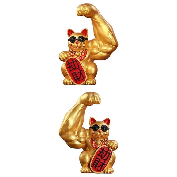 Dualoai Pack Of 2 Funny Giant Arm Lucky Cat Good Wealth Sculpture Store Decoration
