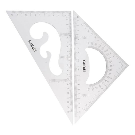 Dualoai Pack of 2 Triangular Ruler Set, 30/60 and 45/90 Triangles, Set Squares, Geometry 25cm