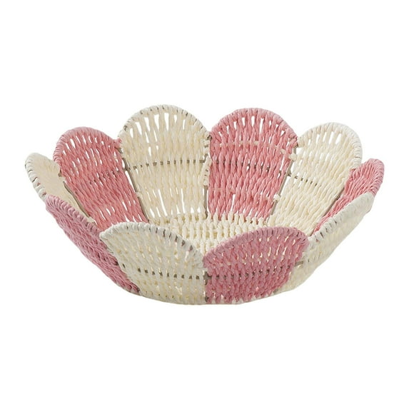 Dualoai Paper Rope Woven Basket Handwoven Storage Basket Kitchen Counter Round Portable Sundries Container for Candy Cosmetics Snacks Pink