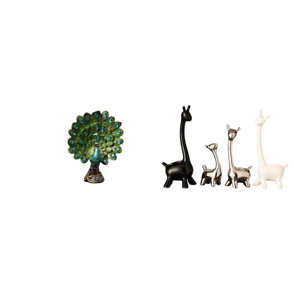 Dualoai Peacock Giraffe Statue Animal Sculpture Ceramic Figurines Elegant Tabletop Ornament Modern Creative Collection for Bedroom Office Living Room Bookshelf Home Decoration