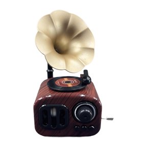 Dualoai Phonograph Music Box Crafts Gramophone Musical Box for Office Christmas Home Brown