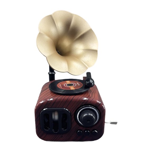 Dualoai Phonograph Music Box Crafts Gramophone Musical Box for Office Christmas Home Brown