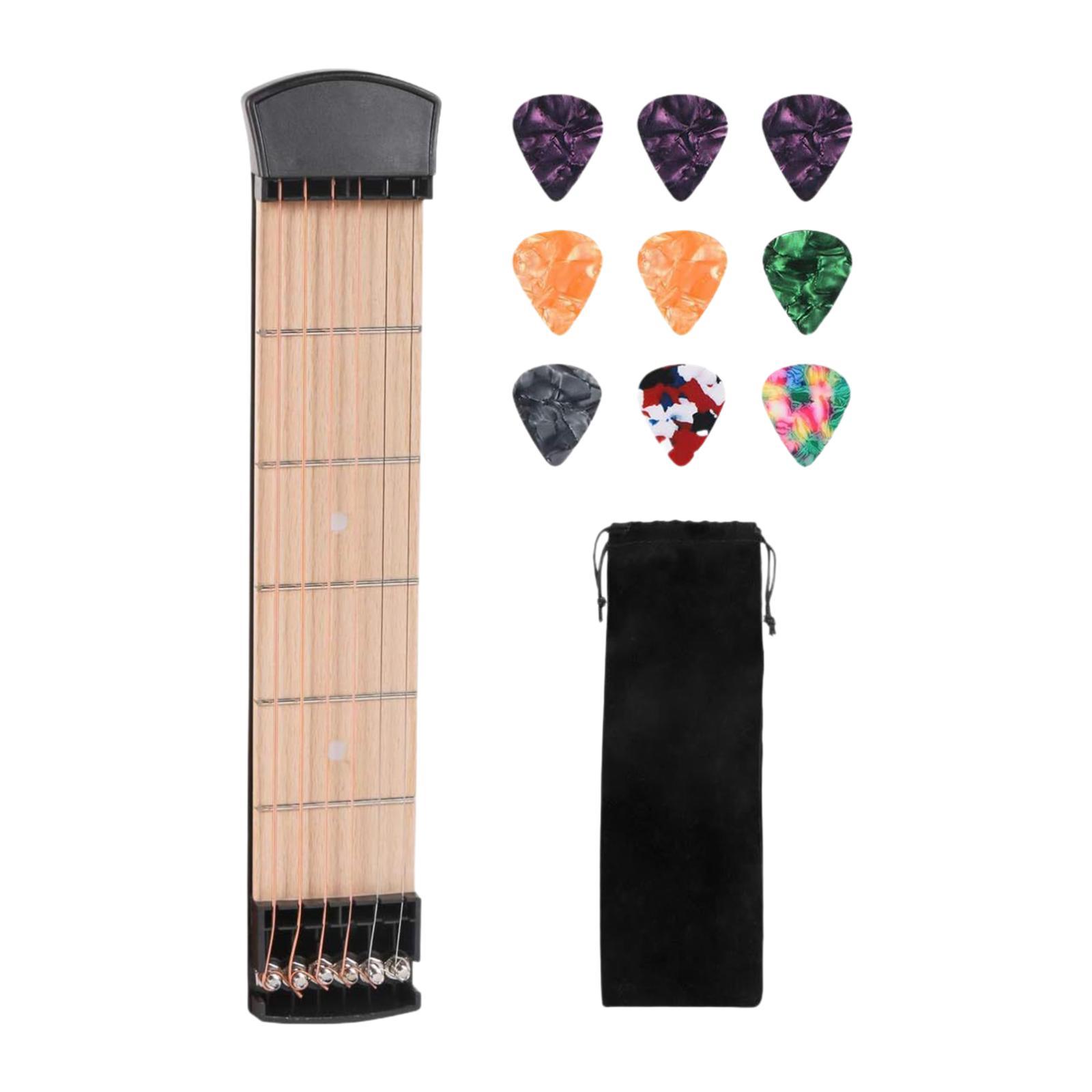 Dualoai Pocket Guitar Mini Useful for Beginner for Home Travel 6 Strings Fingerboard Black