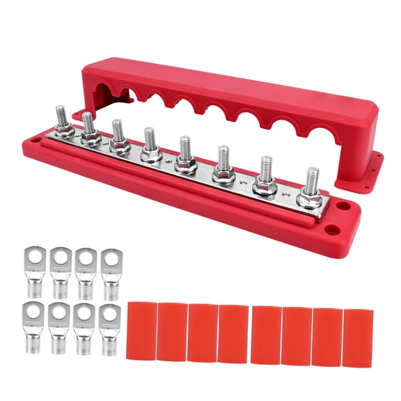 Dualoai Power Distribution Block (M8) Heavy Duty Busbar for Yachts Vehicles Car Red 8 Terminals