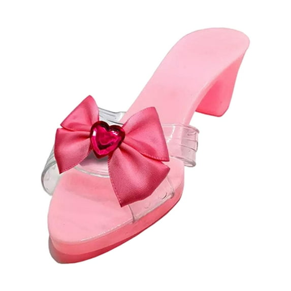 Dualoai Princess Dress up Shoes Dress up Kids Heels Decoration Shiny Versatile Toy Jelly Sandals for Girls for Birthday Childrens Day pink with bows