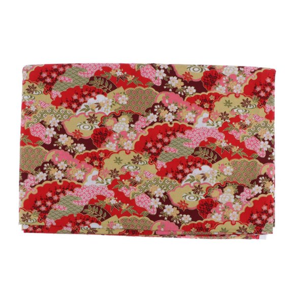Dualoai Print Dressmaking Japanese Fabric Quilting Craft Material By - Red Flower