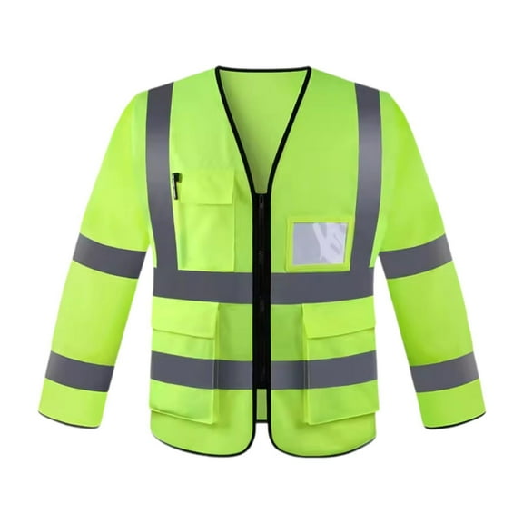 Dualoai Reflective Vest High Visibility Long Sleeved for Adults Work Vest Work Clothing for Traffic Control Police Surveyors Green