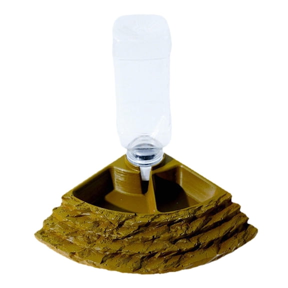 Dualoai Reptile Feeder Bowl Accessory Gift Stable Habitat Decor Supplies Automatic Water Dispenser Sturdy for Frog Gecko Climbing Pet Light Brown