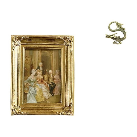 Dualoai Resin Brass Photo Frame Statue Card Display Holder Glass Front Picture Frame Mini Tea Pet Figurine Poster Cute Decoration for Desktop Tabletop Wall Display Bedroom Home Office Farmhouse